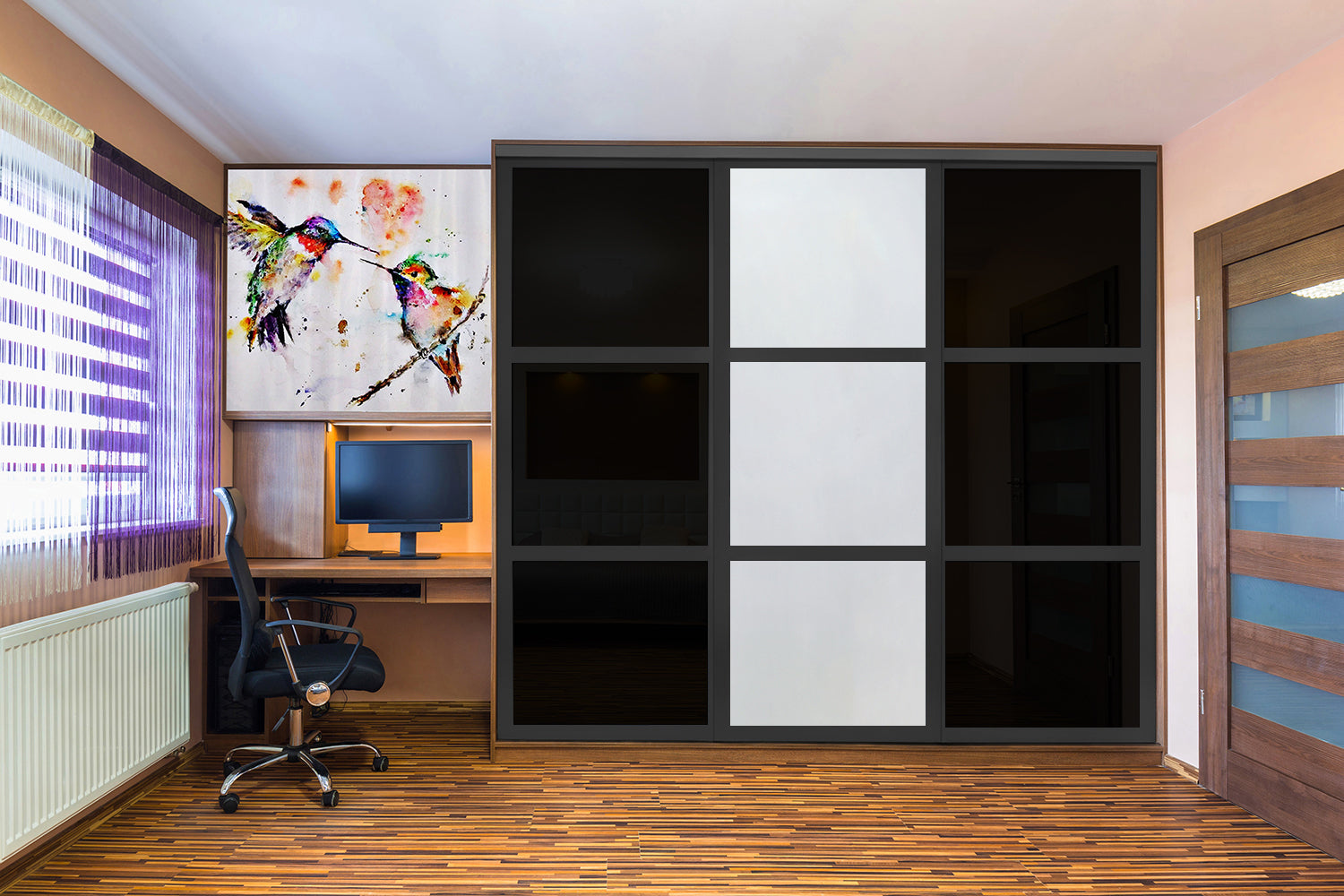 Puerta de Clóset con 3 Paneles - Completamente Privada y Cristal Pintado de Negro