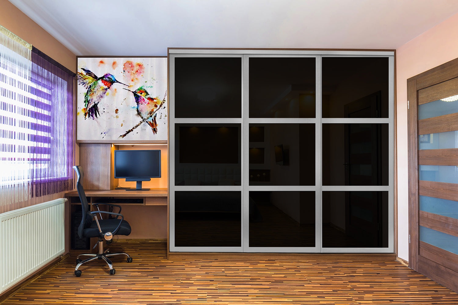 Puerta de Clóset con 3 Paneles - Completamente Privada y Cristal Pintado de Negro