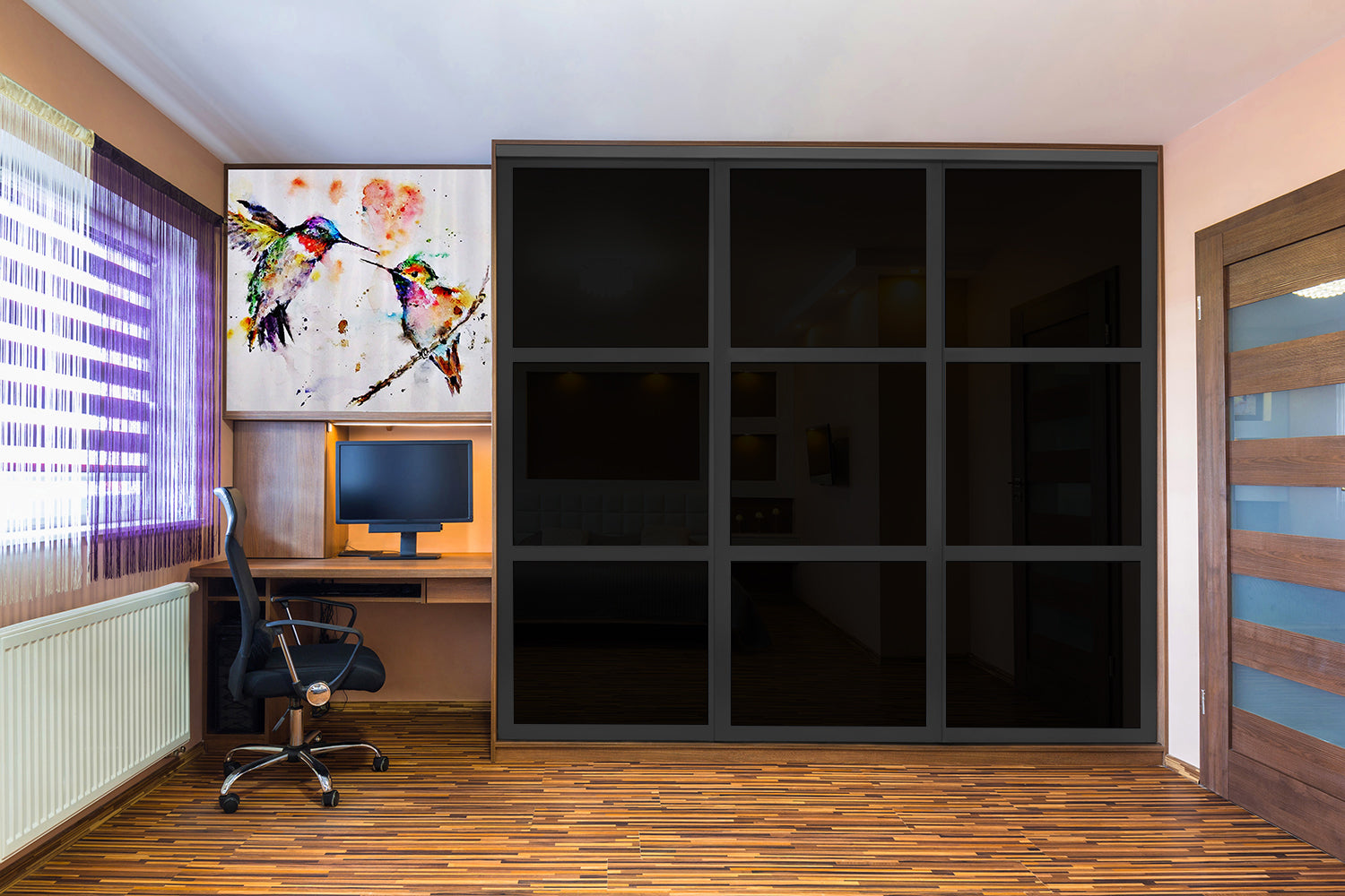 Puerta de Clóset con 3 Paneles - Completamente Privada y Cristal Pintado de Negro