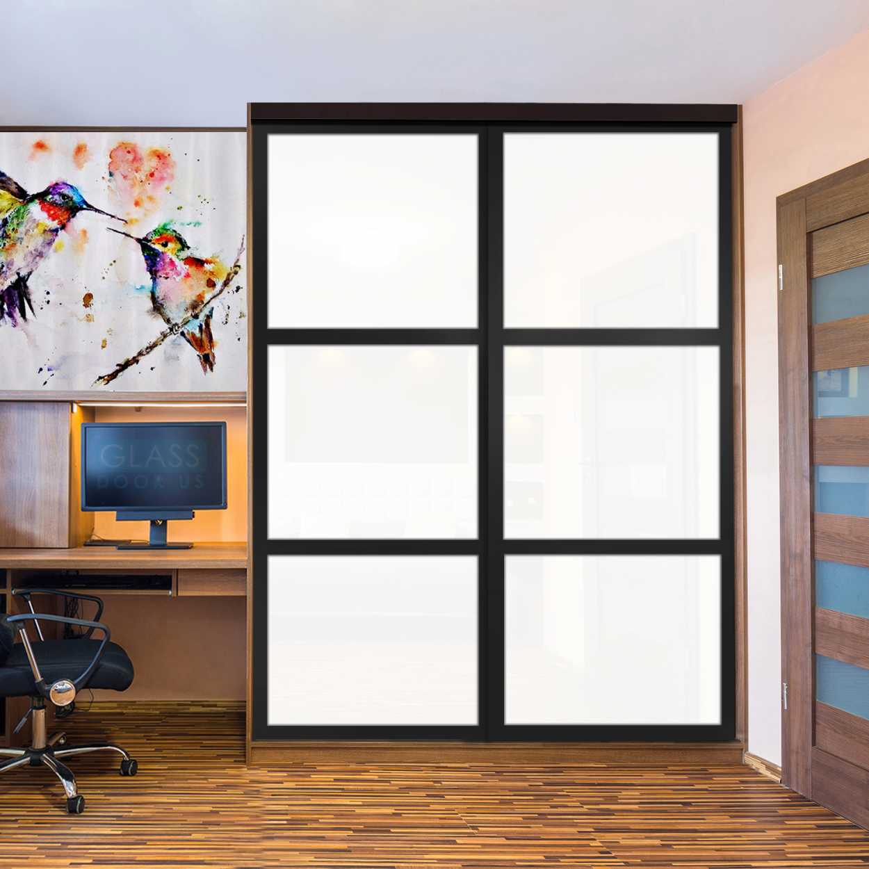 Puerta De Armario Con Vidrio Pintado Blanco Y Espejo Insertado 2 Paneles BMSC-1179