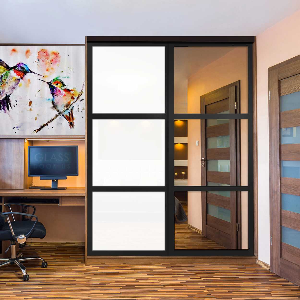 Puerta De Armario Con Vidrio Pintado Blanco Y Espejo Insertado 2 Paneles BMSC-1179