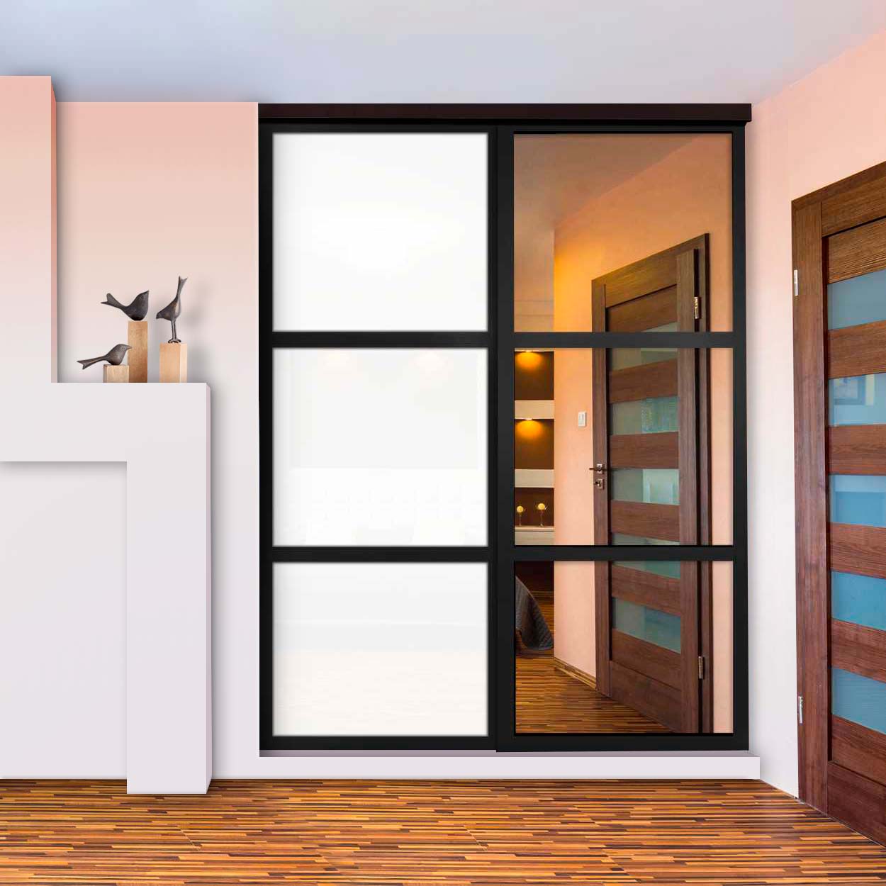 Puerta De Clóset Con 2 Paneles - Blanco y Vidrio Pintado Espejo BMSC-1181