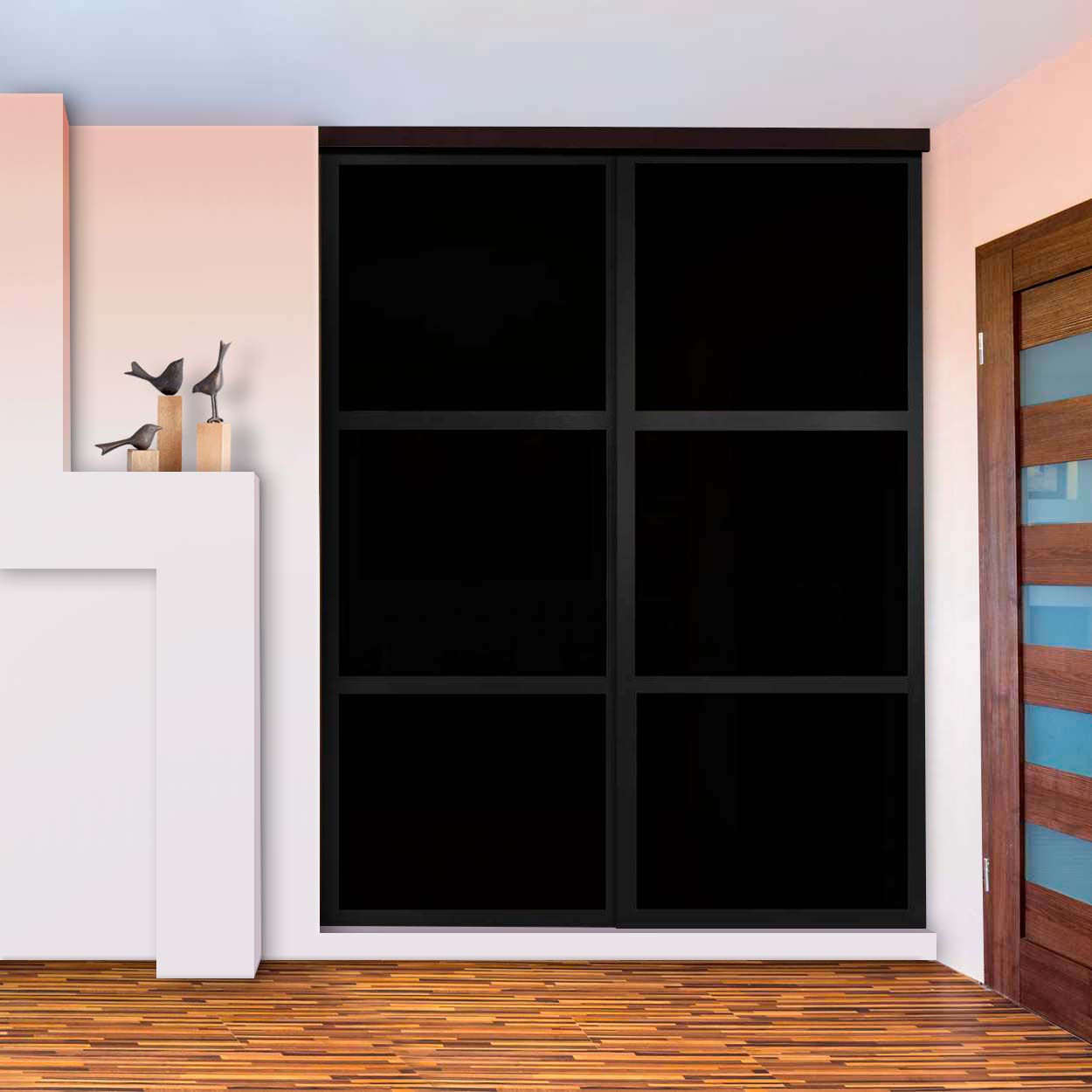 Puerta De Closet  Con 2 Paneles - Vidrio Pintado Negro Y Espejo BMSC-2137