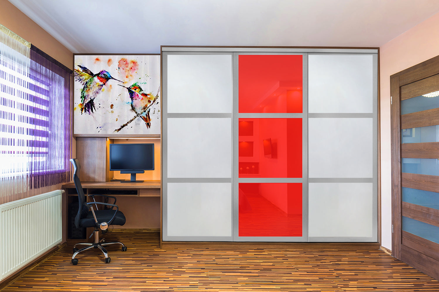 Puerta De Clóset De 3 Hojas - Full-Privado Y Cristal Pintado Rojo