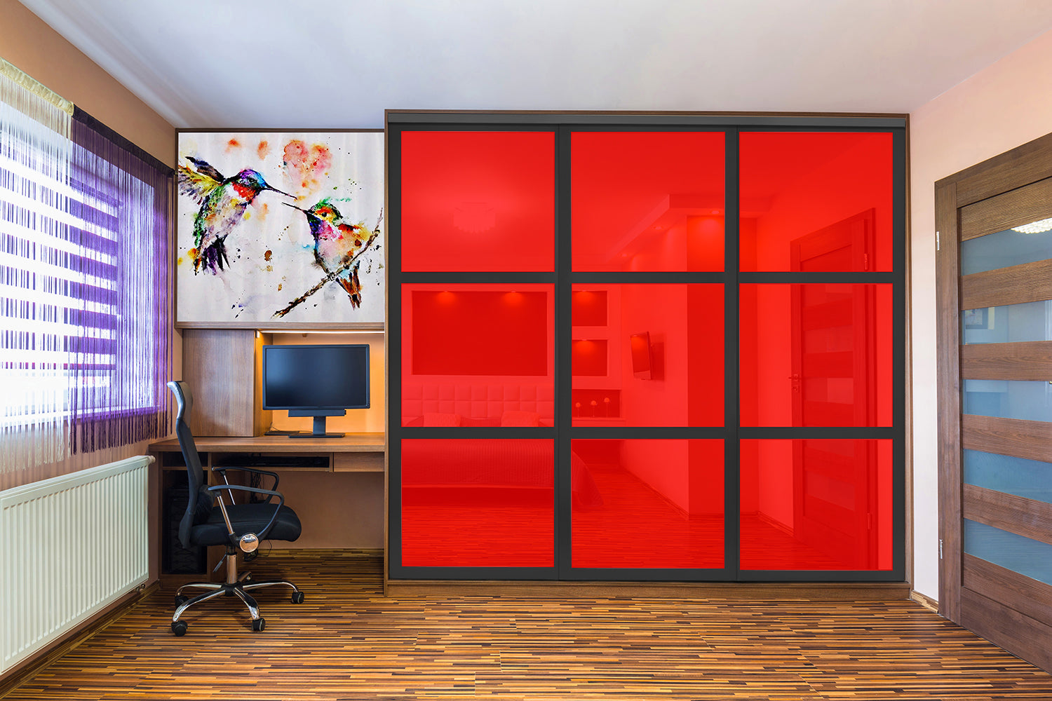 Puerta De Clóset De 3 Hojas - Full-Privado Y Cristal Pintado Rojo