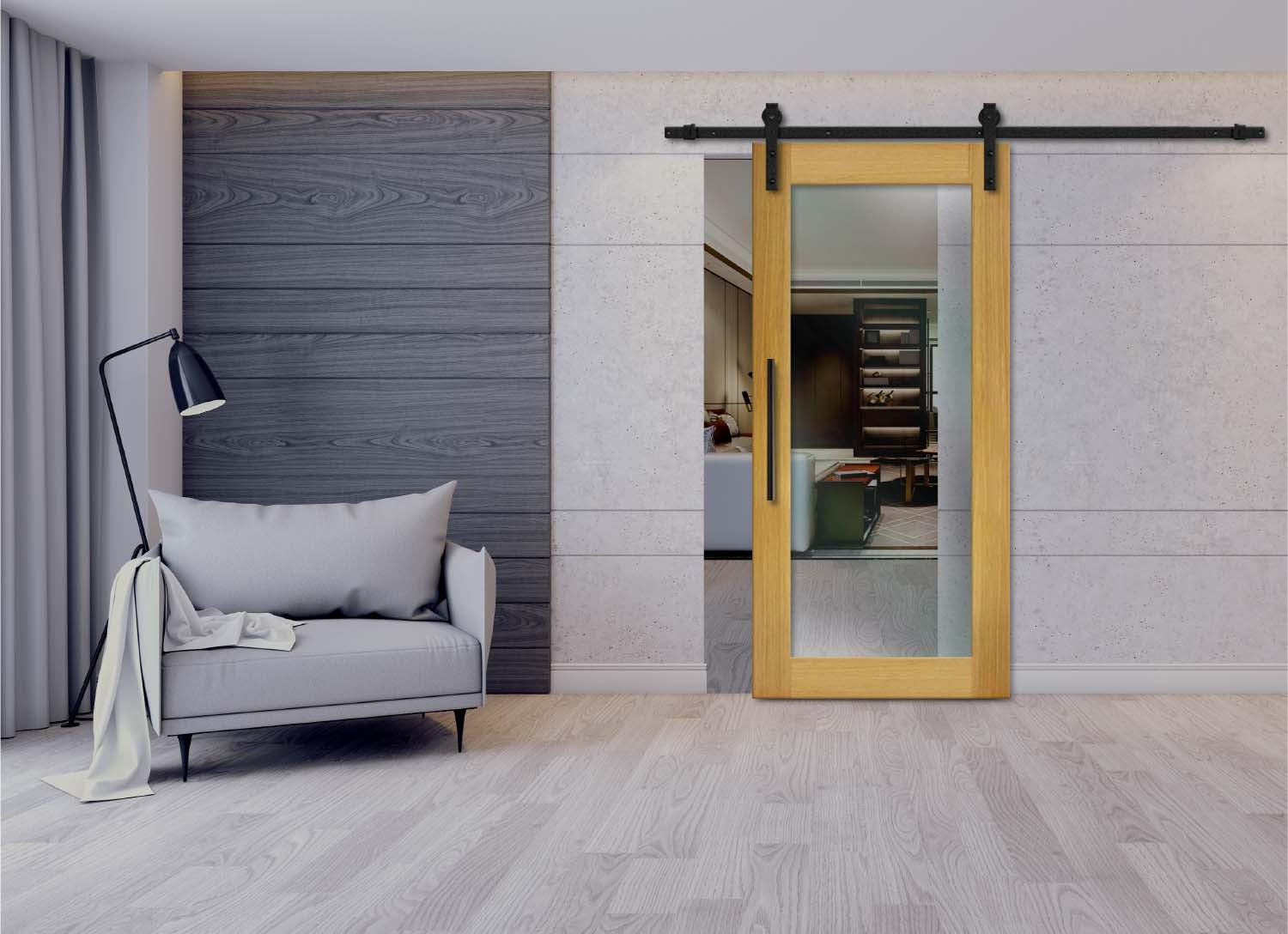 Puerta Corrediza De Granero Con Panel De Vidrio PCG1-1024