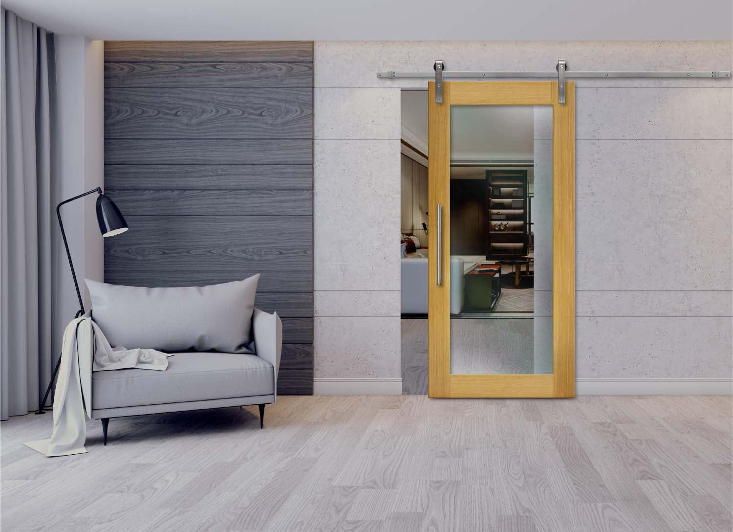 Puerta Corrediza De Granero Con Panel De Vidrio PCG1-1024