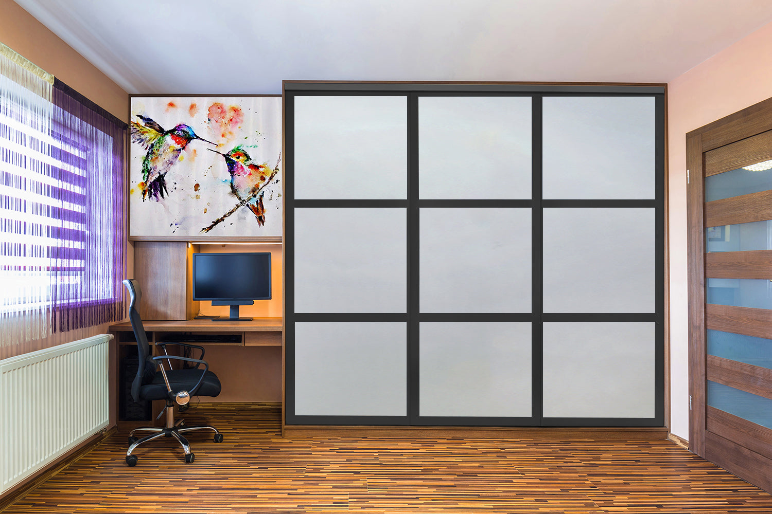 Puerta De Clóset De 3 Hojas - Full-Privado Y Cristal Pintado Rojo