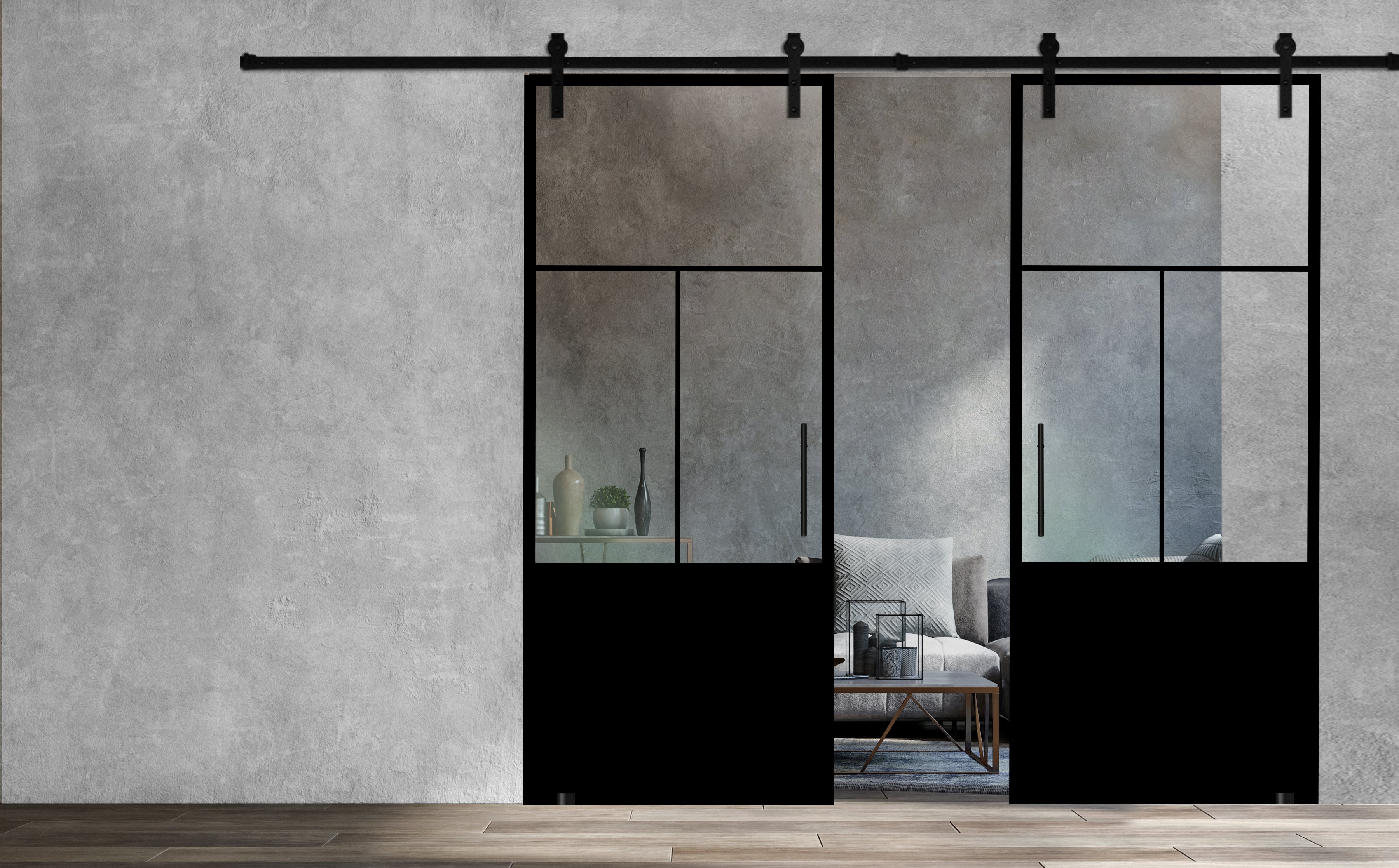 Puerta Doble Vidrio Templado Sin Marco Estilo Industrial PCI2 - 1379