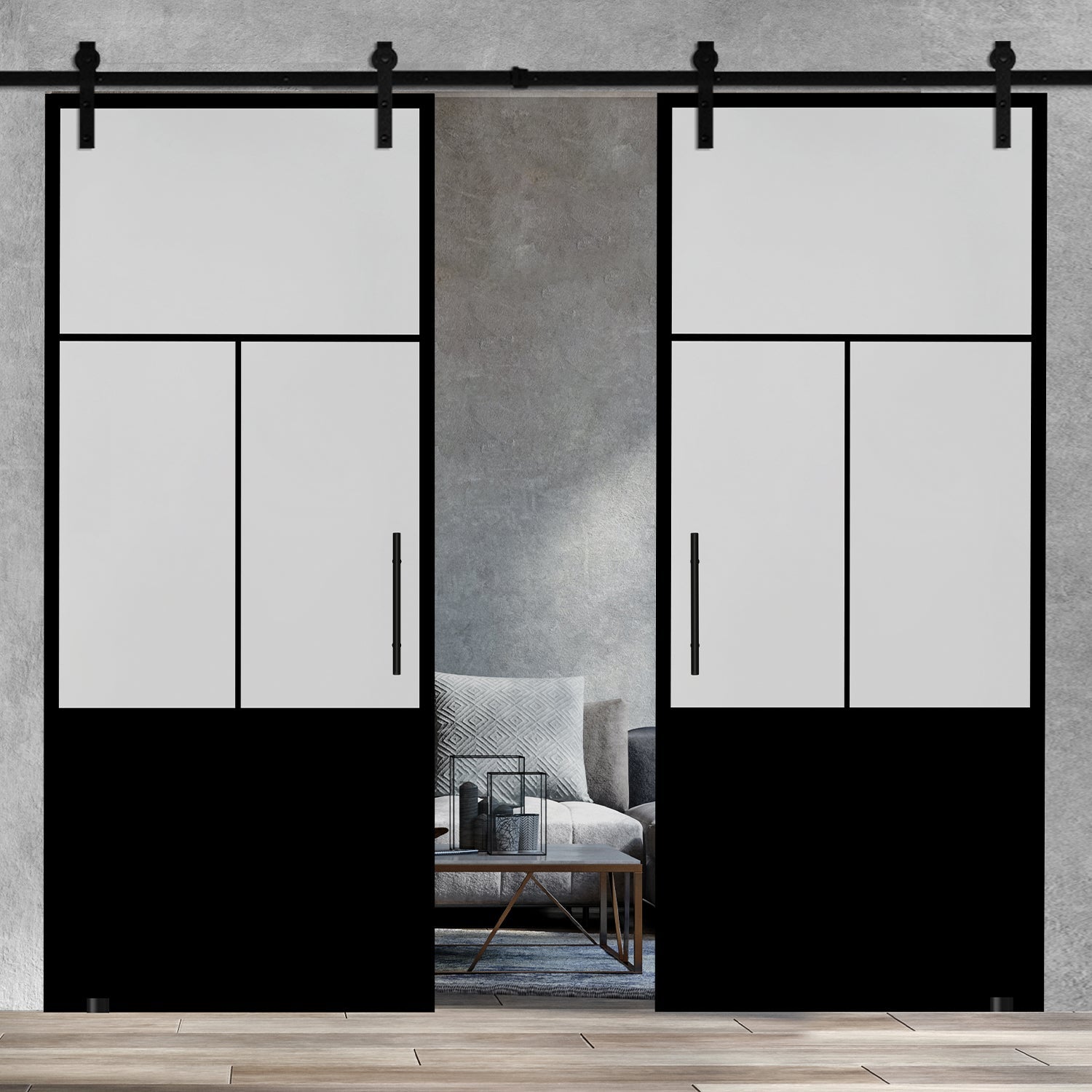 Puerta Doble Vidrio Templado Sin Marco Estilo Industrial PCI2 - 1379